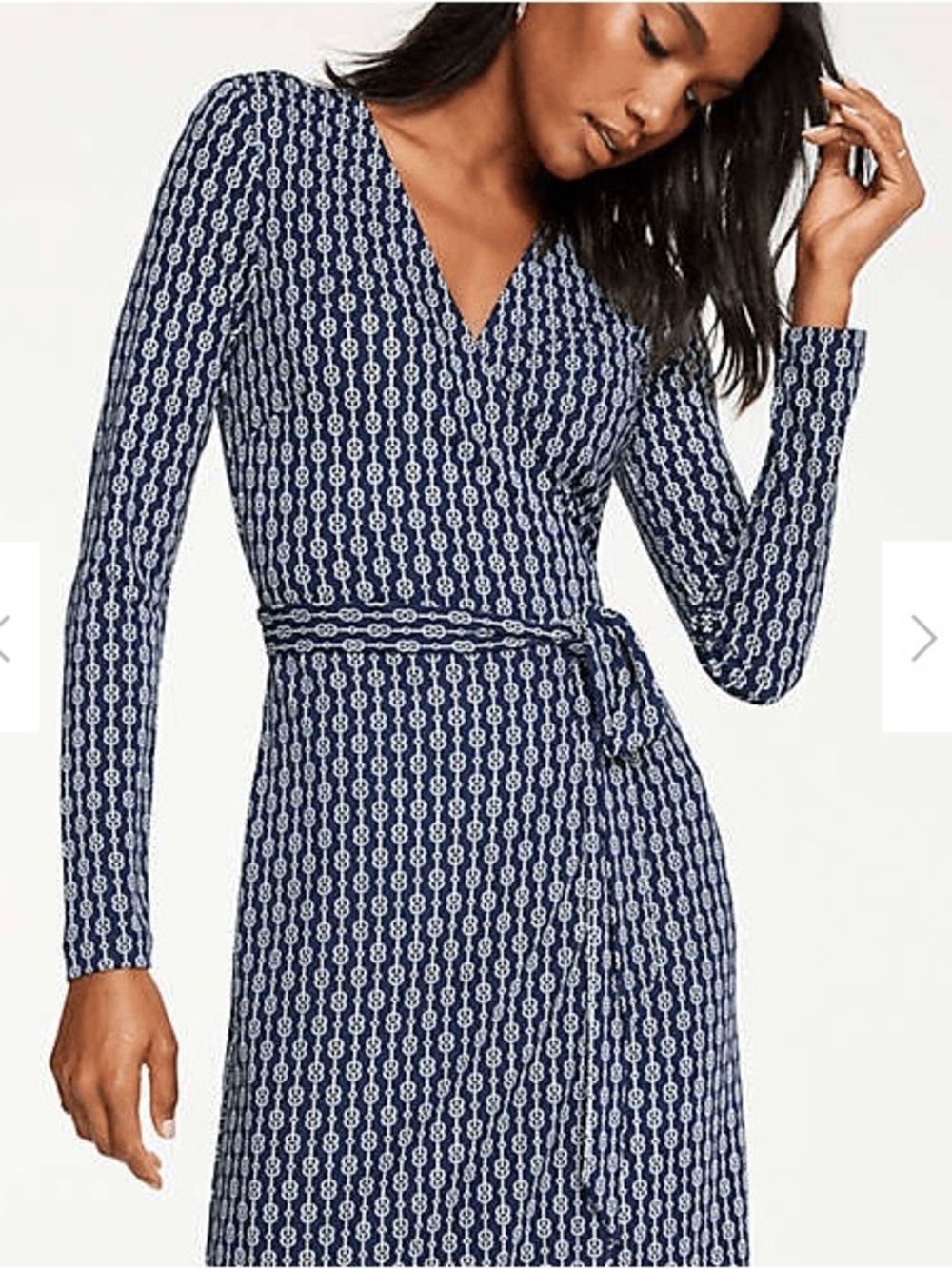 Ann Taylor Navy & White Long Sleeve Wrap Dress